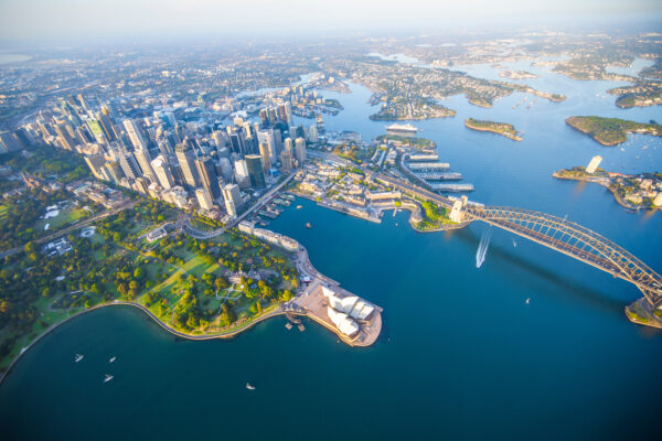 Sydney Harbour from high above aerial view