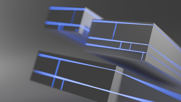 Blocks with violet light seeping from within