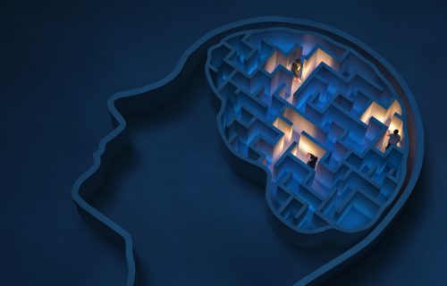 Seeking solutions in the maze-shaped human brain, 3D - Computer generated image